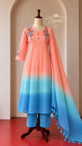 Peachy Blue Ombre Anarkali